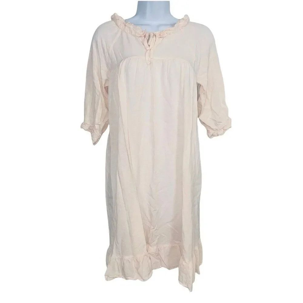 Vintage Orcite Womens Nightgown S Pink Ruffled 3/4 Sleeve Sleepwear